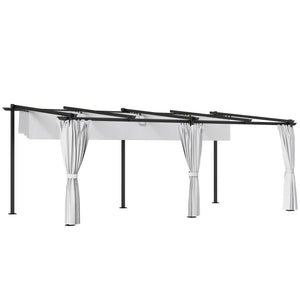 Pergola jardin exterieur 3 x 6 m pergola coulissante rétractable avec parois latérales, tonnelle de jardin, polyester haute densité 180g/m², abri soleil UPF30+, pour terrasse, patio, gris