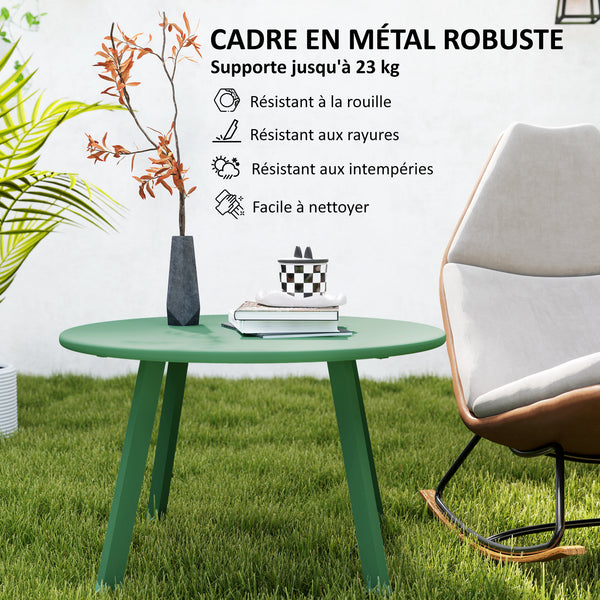 Petite table basse ronde, table d'appoint avec patins antidérapants, cadre en métal, pour jardin, balcon, terrasse, salon, Ø 70 x 42 cm, vert