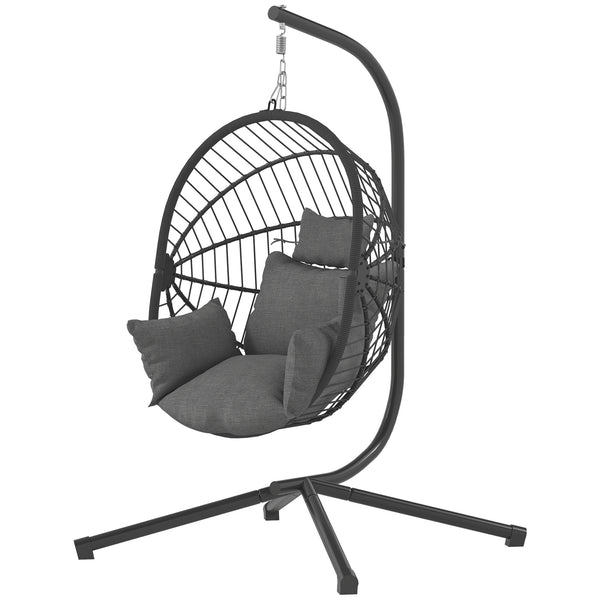 Fauteuil suspendu, fauteuil œuf suspendu, chaise hamac balançoire - panier pliable, coussin rembourré, poche, oreiller, chaise suspendue cocooning intérieur et extérieur, gris