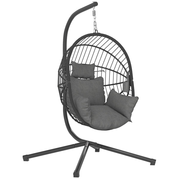Fauteuil suspendu, fauteuil œuf suspendu, chaise hamac balançoire - panier pliable, coussin rembourré, poche, oreiller, chaise suspendue cocooning intérieur et extérieur, gris