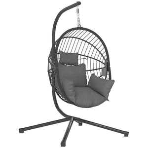 Fauteuil suspendu, fauteuil œuf suspendu, chaise hamac balançoire - panier pliable, coussin rembourré, poche, oreiller, chaise suspendue cocooning intérieur et extérieur, gris