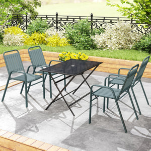 Lot de 4 chaises de jardin chaises empilables d'extérieur avec haut dossier et accoudoirs, cadre en acier pour jardin, piscine, terrasse, gris