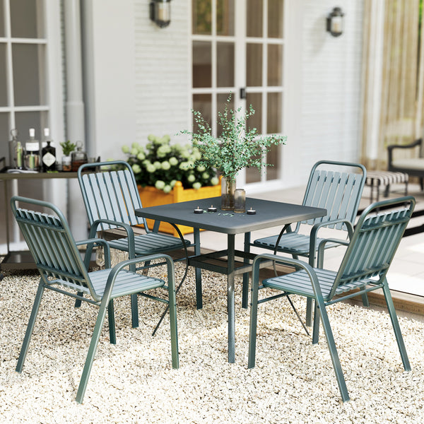 Lot de 4 chaises de jardin chaises empilables d'extérieur avec haut dossier et accoudoirs, cadre en acier pour jardin, piscine, terrasse, gris