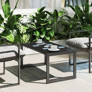 Table basse extérieure table de jardin avec plateau à lattes, cadre en aluminium, pour balcon, patio, terrasse, 90 x 50 x 42 cm, noir