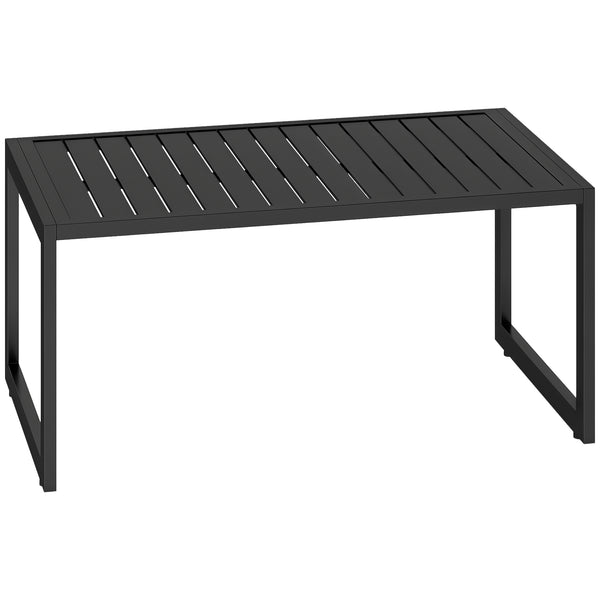 Table basse extérieure table de jardin avec plateau à lattes, cadre en aluminium, pour balcon, patio, terrasse, 90 x 50 x 42 cm, noir