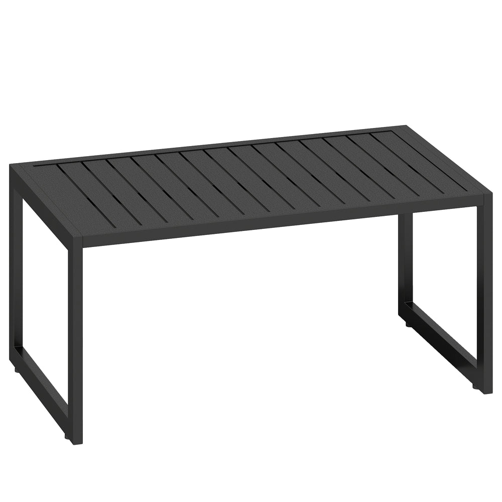 Table basse extérieure table de jardin avec plateau à lattes, cadre en aluminium, pour balcon, patio, terrasse, 90 x 50 x 42 cm, noir