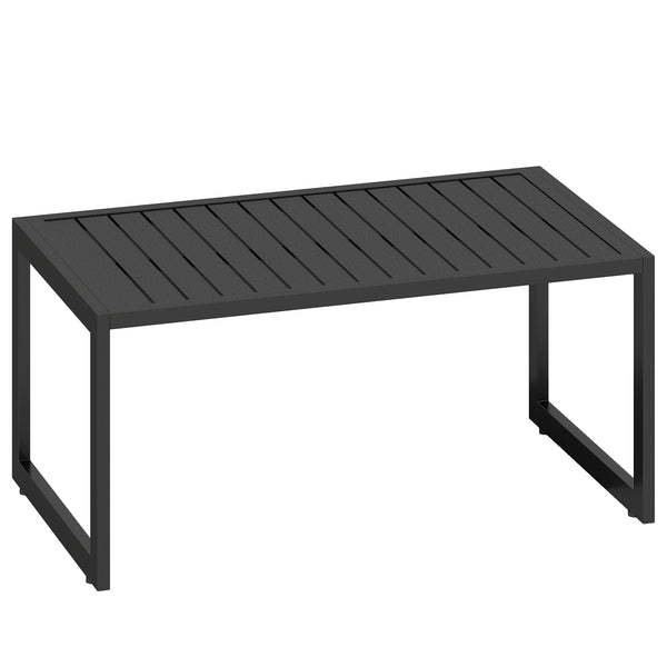 Table basse extérieure table de jardin avec plateau à lattes, cadre en aluminium, pour balcon, patio, terrasse, 90 x 50 x 42 cm, noir