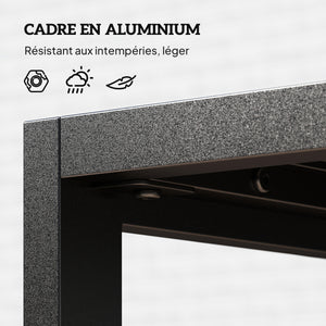 Table basse extérieure table de jardin avec plateau à lattes, cadre en aluminium, pour balcon, patio, terrasse, 90 x 50 x 42 cm, noir