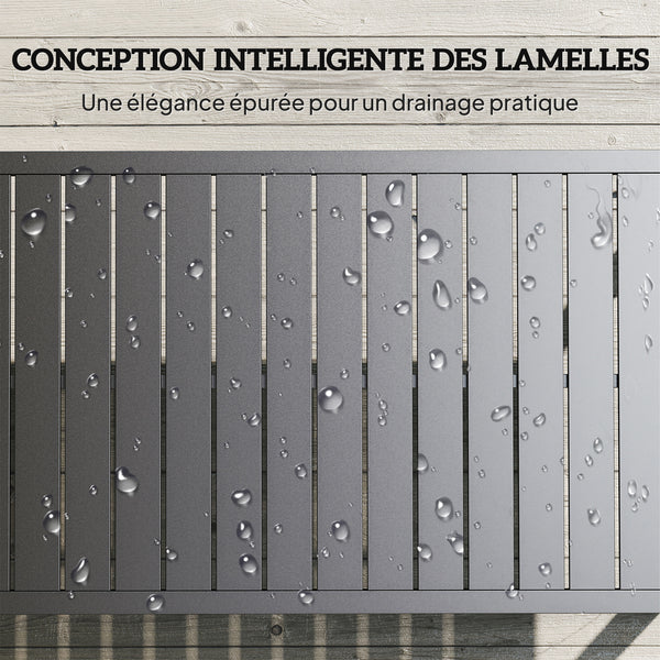Table basse extérieure table de jardin avec plateau à lattes, cadre en aluminium, pour balcon, patio, terrasse, 90 x 50 x 42 cm, noir