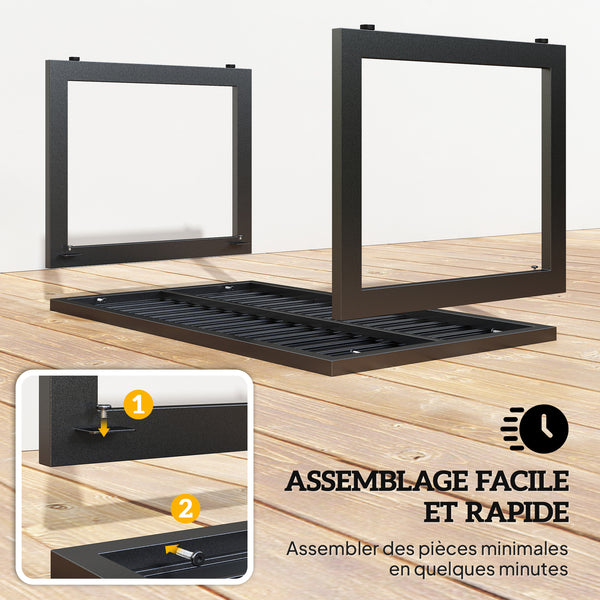 Table basse extérieure table de jardin avec plateau à lattes, cadre en aluminium, pour balcon, patio, terrasse, 90 x 50 x 42 cm, noir