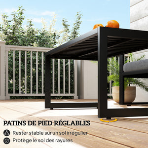 Table basse extérieure table de jardin avec plateau à lattes, cadre en aluminium, pour balcon, patio, terrasse, 90 x 50 x 42 cm, noir