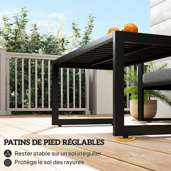 Table basse extérieure table de jardin avec plateau à lattes, cadre en aluminium, pour balcon, patio, terrasse, 90 x 50 x 42 cm, noir