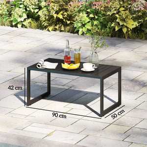 Table basse extérieure table de jardin avec plateau à lattes, cadre en aluminium, pour balcon, patio, terrasse, 90 x 50 x 42 cm, noir