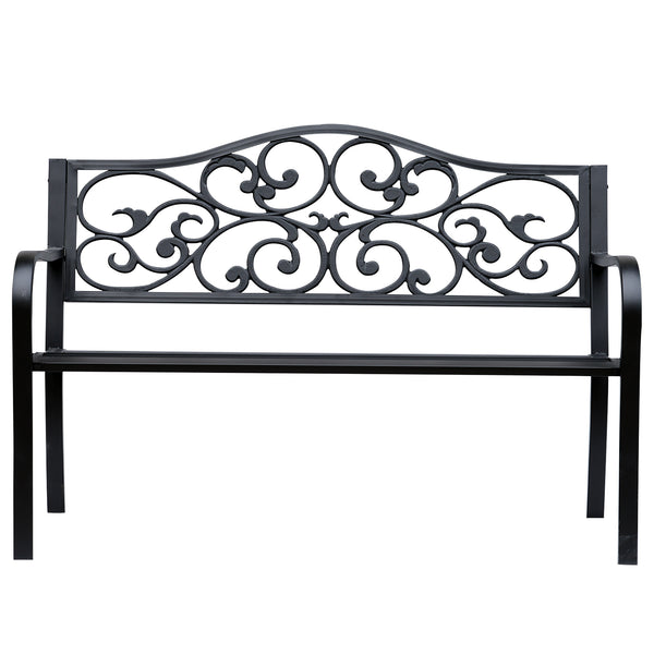 Banc de jardin 3 places terrasse Style Cosy Chic 127L x 60l x 85H cm métal époxy anticorrosion Noir