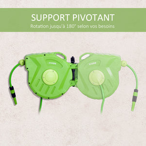 Dévidoir Mural Enrouleur Automatique pivotant 180° Tuyau 20 + 2 m avec Lance arrosage Support Mural intégré Vert