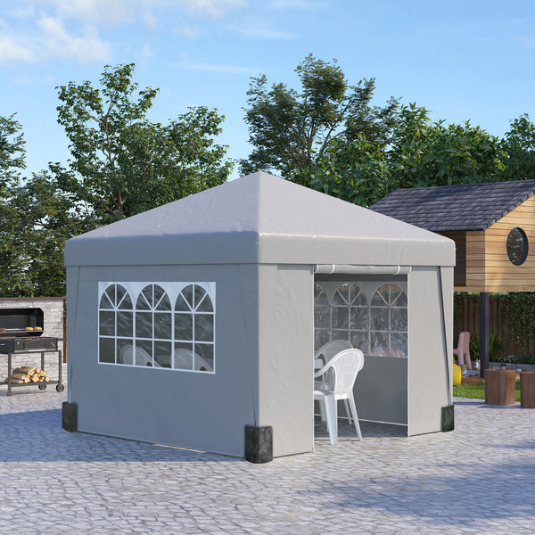 Tonnelle de jardin pop-up pliante tonnelle barnum tente de réception 3 x 3 m anti-UV 30 + avec fenêtres parois latérales sac de transport sacs de sable gris