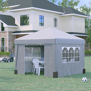Tonnelle de jardin pop-up pliante tonnelle barnum tente de réception 3 x 3 m anti-UV 30 + avec fenêtres parois latérales sac de transport sacs de sable gris