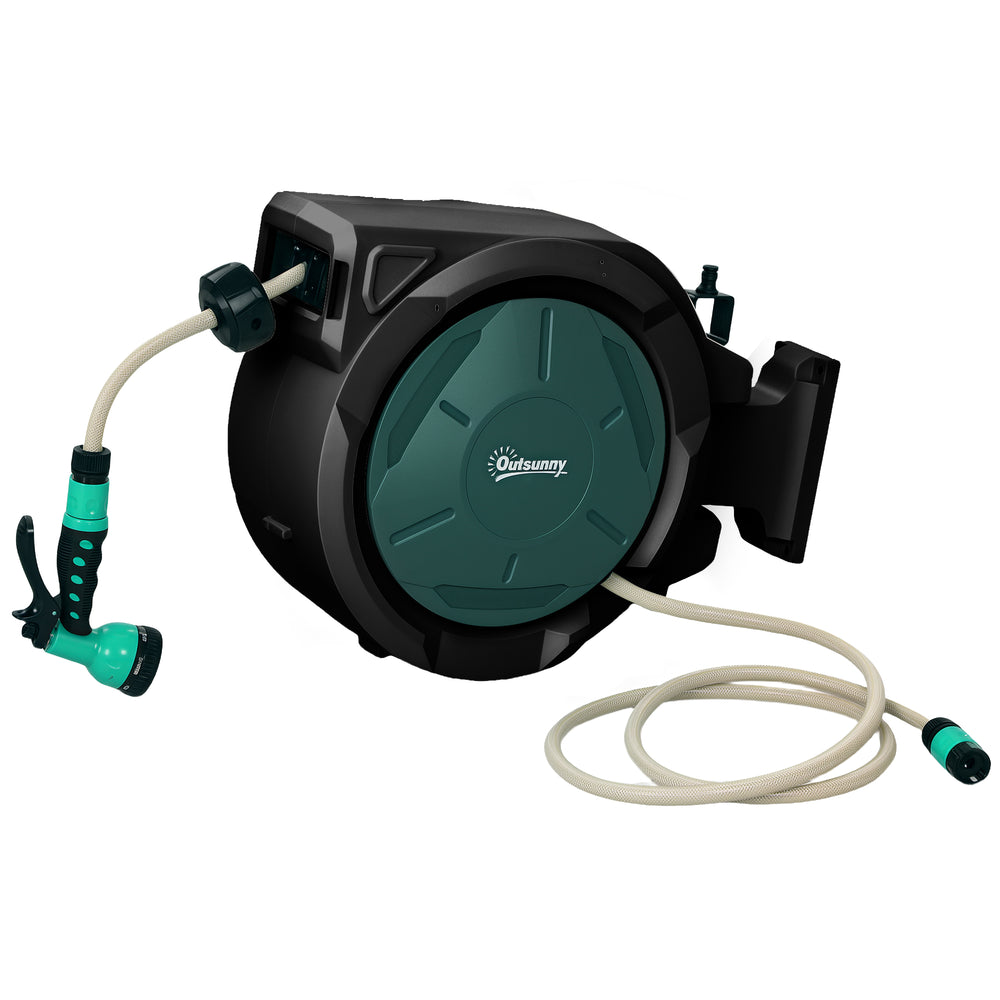 Enrouleur Tuyau Arrosage Mural 30 m x Ø 15 mm, Dévidoir Automatique de Tuyaux d'Eau Rétractable Automatique Pivotant à 180°, Buse à 7 Modes, pour Jardin et Lavage de Voiture, Noir