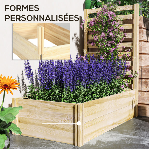 Jardinière avec treillis carré potager en bois 115 x 60 x 110 cm effet bois naturel