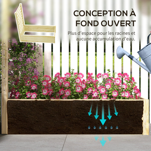 Jardinière avec treillis carré potager en bois 115 x 60 x 110 cm effet bois naturel