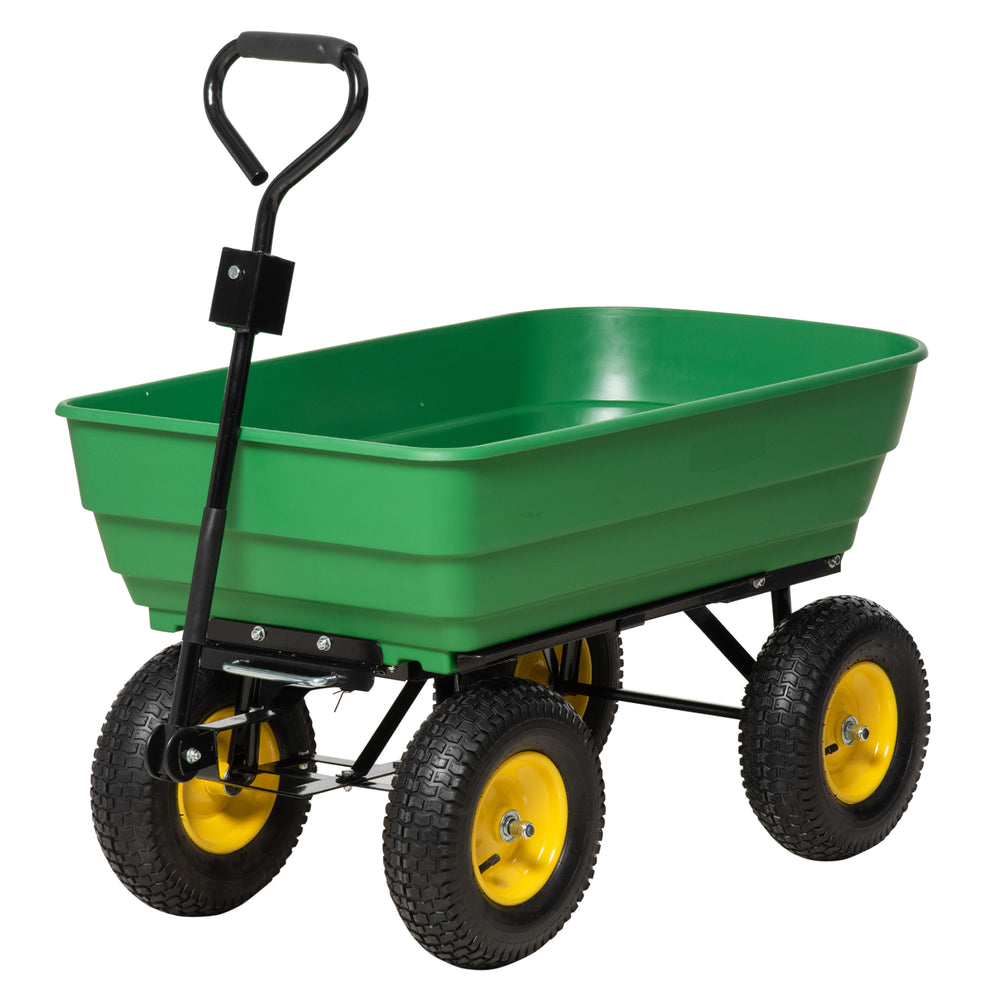 Chariot de Jardin à Main Benne basculante 75° 125L Charge Max. 200 Kg 4 Roues pneumatiques Acier PP Jaune Vert