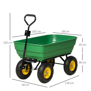 Chariot de Jardin à Main Benne basculante 75° 125L Charge Max. 200 Kg 4 Roues pneumatiques Acier PP Jaune Vert