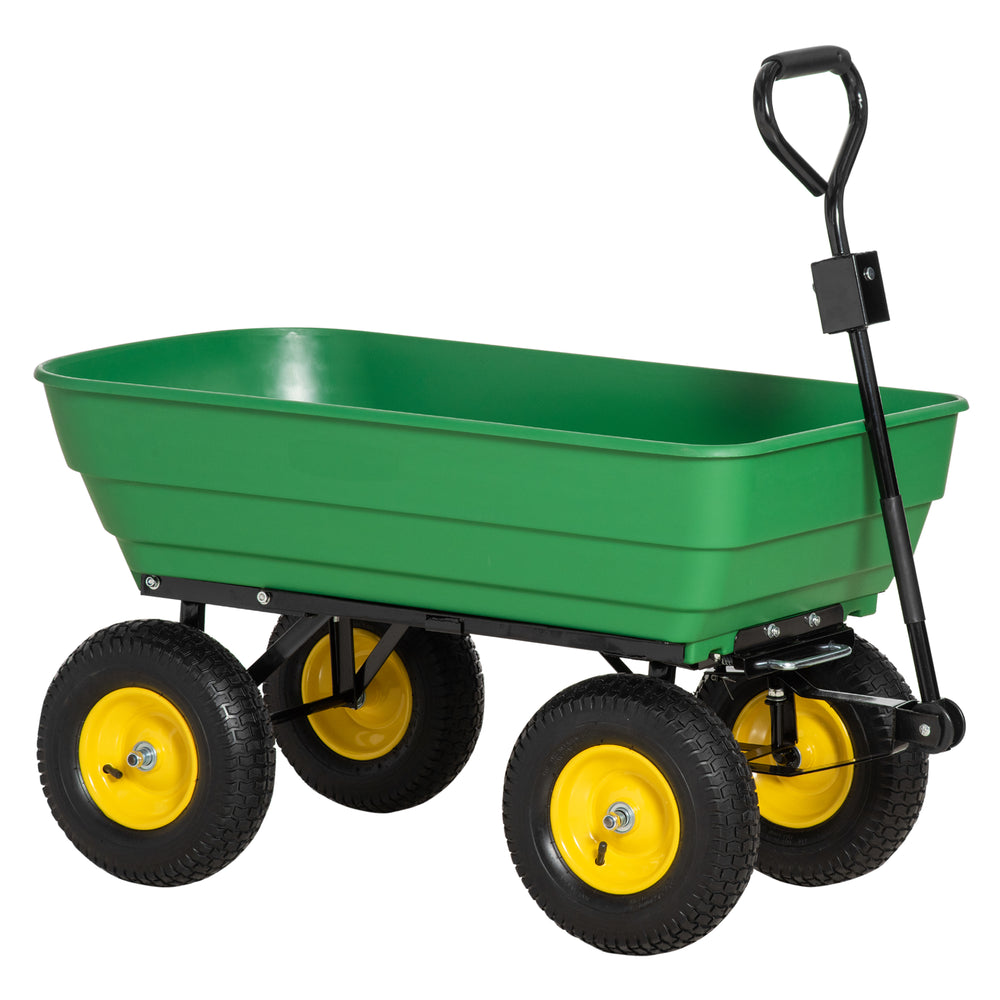 Chariot de Jardin à Main Benne basculante 75° 125L Charge Max. 200 Kg 4 Roues pneumatiques Acier PP Jaune Vert