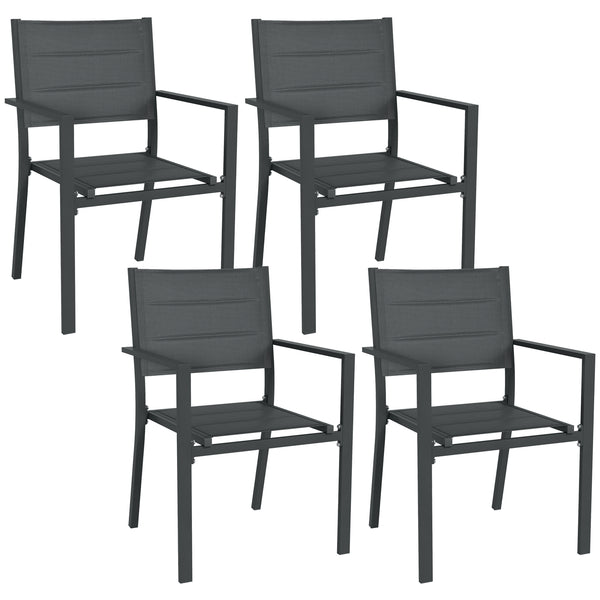 Ensemble de 4 chaises de jardin empilables en aluminium et textilène avec accoudoirs, lot de 4 pièces pour extérieur, gris