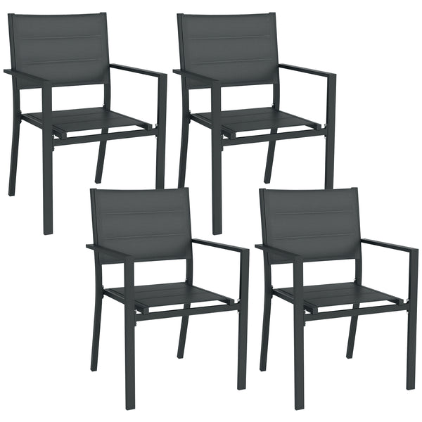 Ensemble de 4 chaises de jardin empilables en aluminium et textilène avec accoudoirs, lot de 4 pièces pour extérieur, gris