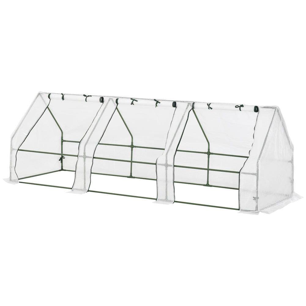 Mini Serre de Jardin mini serre tunnel 270L x 90l x 90H cm toit pointu Acier PE Haute densité 140 g/m² Anti-UV 3 fenêtres avec Zip enroulables Blanc