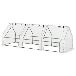 Mini Serre de Jardin mini serre tunnel 270L x 90l x 90H cm toit pointu Acier PE Haute densité 140 g/m² Anti-UV 3 fenêtres avec Zip enroulables Blanc
