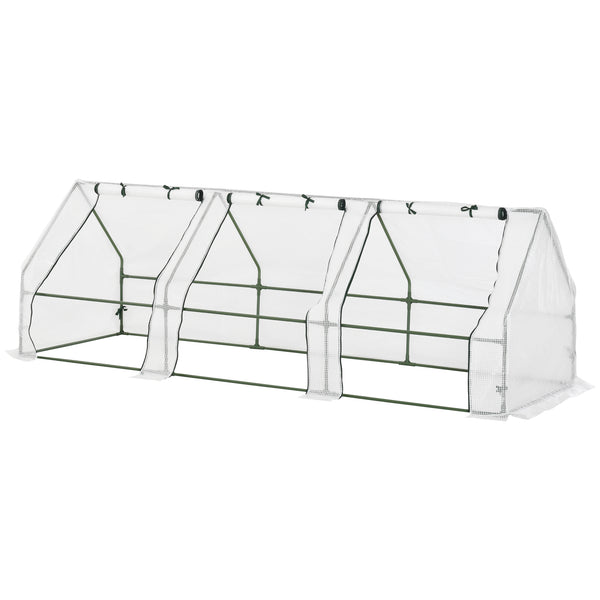 Mini Serre de Jardin mini serre tunnel 270L x 90l x 90H cm toit pointu Acier PE Haute densité 140 g/m² Anti-UV 3 fenêtres avec Zip enroulables Blanc