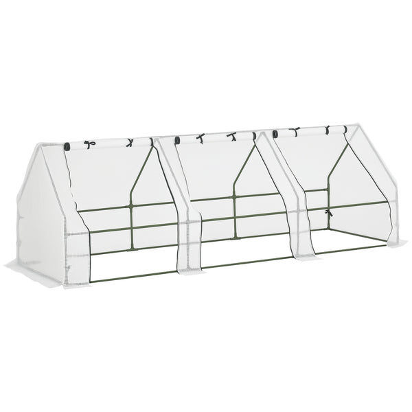 Mini Serre de Jardin mini serre tunnel 270L x 90l x 90H cm toit pointu Acier PE Haute densité 140 g/m² Anti-UV 3 fenêtres avec Zip enroulables Blanc
