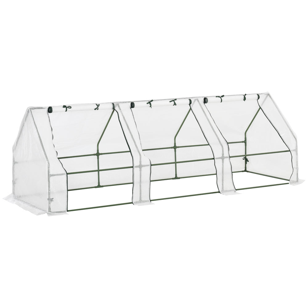 Mini Serre de Jardin mini serre tunnel 270L x 90l x 90H cm toit pointu Acier PE Haute densité 140 g/m² Anti-UV 3 fenêtres avec Zip enroulables Blanc