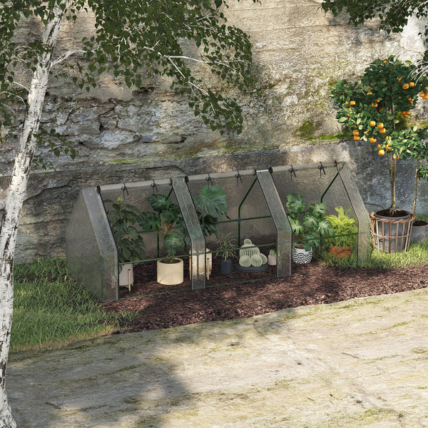 Mini Serre de Jardin mini serre tunnel 270L x 90l x 90H cm toit pointu Acier PE Haute densité 140 g/m² Anti-UV 3 fenêtres avec Zip enroulables Blanc