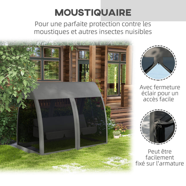 Balancelle de jardin convertible 3 places, balancelle d'extérieur avec auvent et coussins, filet avec fermetures éclair, poche, pour jardin, cour, gris