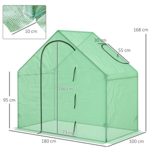 Serre de jardin PE, serre de balcon, bâche renforcée, châssis en acier, porte zippée enroulable, pour légumes plantes, intérieur et extérieur, 180 x 100 x 168 cm, vert