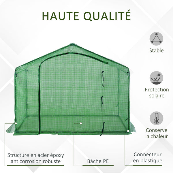 Serre de jardin PE, serre de balcon, bâche renforcée, châssis en acier, porte zippée enroulable, pour légumes plantes, intérieur et extérieur, 180 x 100 x 168 cm, vert
