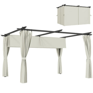 Pergola 3 x 3 m avec Auvent Rétractable et Rideaux, Tonnelle Extérieure UPF30+ pour Jardin, Patio, Terrasse, Crème