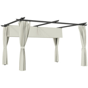 Pergola 3 x 3 m avec Auvent Rétractable et Rideaux, Tonnelle Extérieure UPF30+ pour Jardin, Patio, Terrasse, Crème