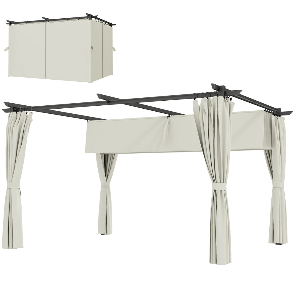 Pergola 3 x 3 m avec Auvent Rétractable et Rideaux, Tonnelle Extérieure UPF30+ pour Jardin, Patio, Terrasse, Crème