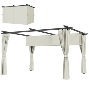 Pergola 3 x 3 m avec Auvent Rétractable et Rideaux, Tonnelle Extérieure UPF30+ pour Jardin, Patio, Terrasse, Crème