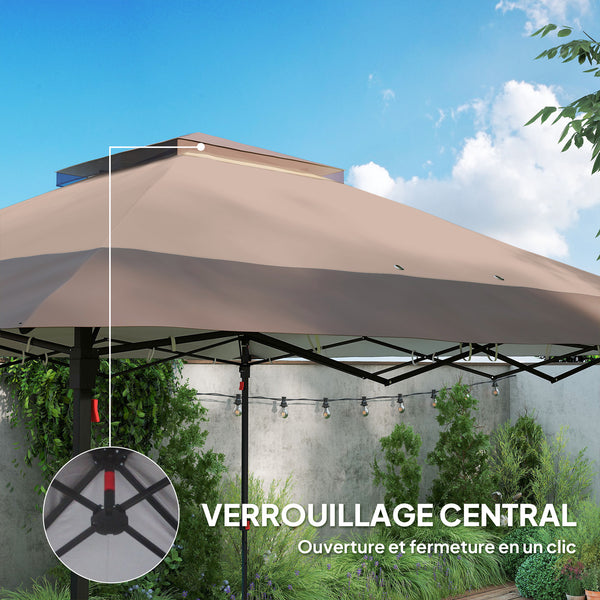 Tonnelle de jardin extérieur tonnelle pliante 3,6x3,6m avec double toit acier polyester moustiquaires + sac de transport à roulettes kaki marron