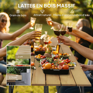 Ensemble table et bancs en bois, table de pique-nique en bois avec banc pour 6 à 8 personnes, 160 cm, avec trou pour parasol de 5 cm, cadre en acier, marron