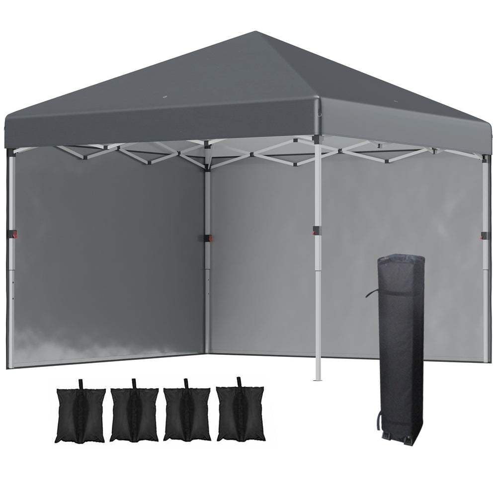 Tonnelle de jardin pop-up pliant barnum réglable en hauteur protection UV 30+ 2 parois latérales - sac de transport inclus - pour fête, événement plein air - 297 x 297 x 288 cm gris foncé