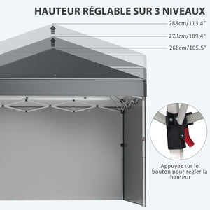 Tonnelle de jardin pop-up pliant barnum réglable en hauteur protection UV 30+ 2 parois latérales - sac de transport inclus - pour fête, événement plein air - 297 x 297 x 288 cm gris foncé