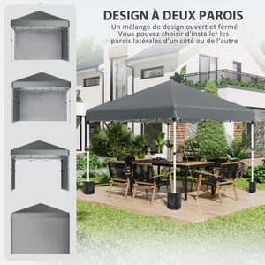 Tonnelle de jardin pop-up pliant barnum réglable en hauteur protection UV 30+ 2 parois latérales - sac de transport inclus - pour fête, événement plein air - 297 x 297 x 288 cm gris foncé