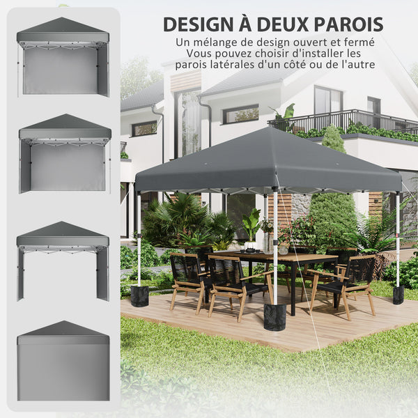 Tonnelle de jardin pop-up pliant barnum réglable en hauteur protection UV 30+ 2 parois latérales - sac de transport inclus - pour fête, événement plein air - 297 x 297 x 288 cm gris foncé