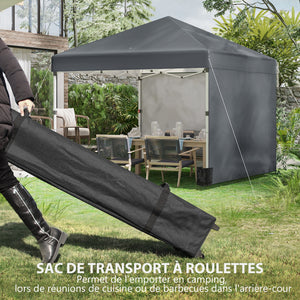 Tonnelle de jardin pop-up pliant barnum réglable en hauteur protection UV 30+ 2 parois latérales - sac de transport inclus - pour fête, événement plein air - 297 x 297 x 288 cm gris foncé