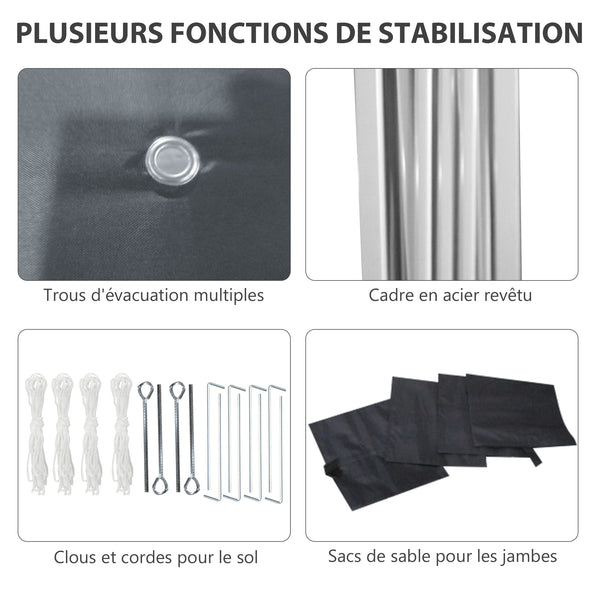 Tonnelle de jardin pop-up pliant barnum réglable en hauteur protection UV 30+ 2 parois latérales - sac de transport inclus - pour fête, événement plein air - 297 x 297 x 288 cm gris foncé